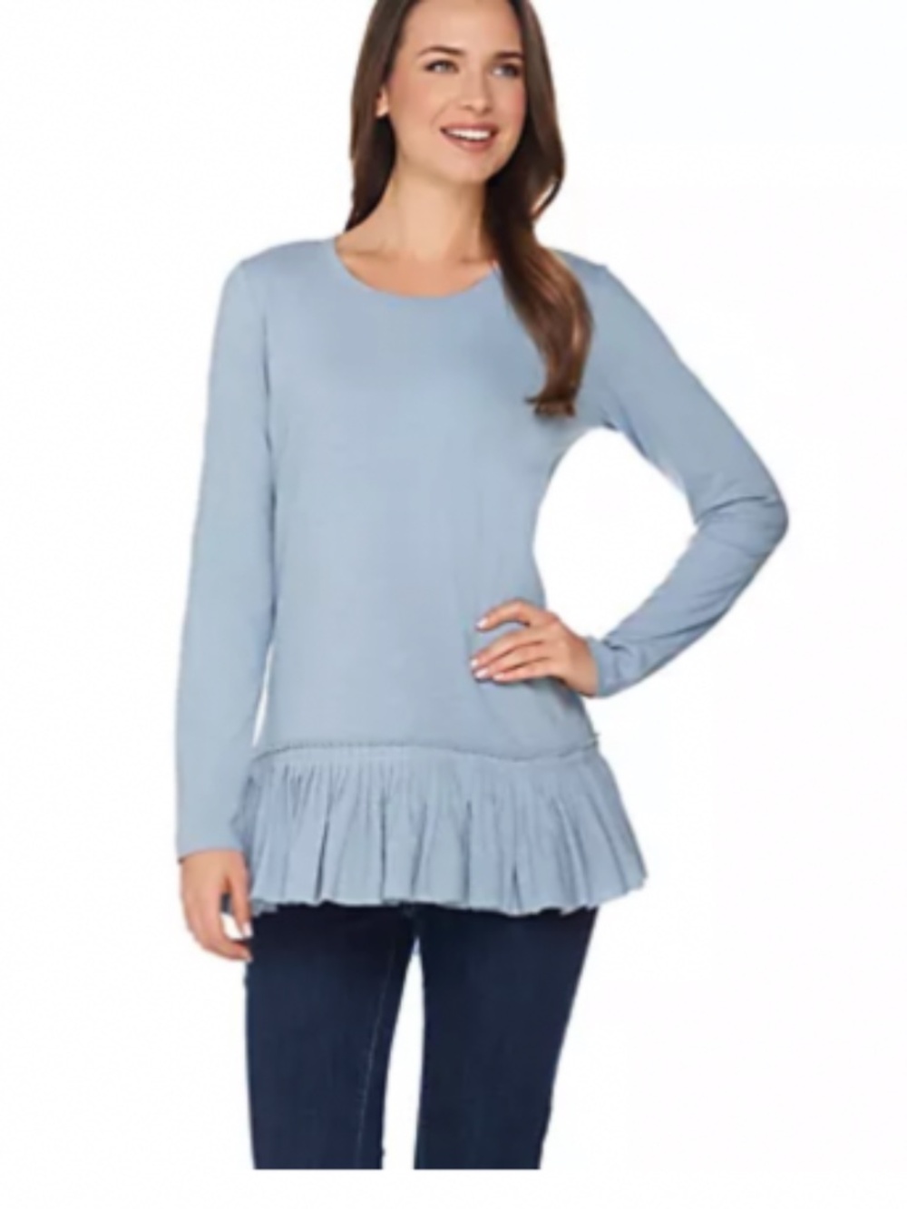 LOGO long sleeve blue top with ruffle, Medium